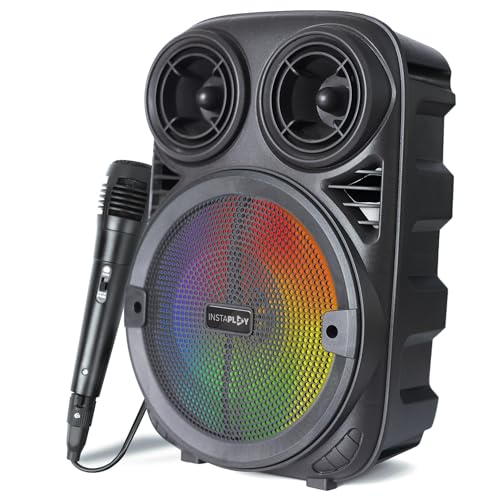 INSTAPLAY BLAST400 Party Speaker (Black) | 20W Wireless Bluetooth Speakers | USB, AUX, Karaoke & Wired Mic | Up to 4hrs Playtime | Home Theatre with Multicolor RGB Lights | for Laptop, Pc & Mobile
