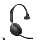 Jabra Evolve2 65 MS Wireless Headset with Link380c, Mono, Black – Works with All UC Platforms, 37 Hours of Battery Life, Passive Noise Cancelling Headphones, Black