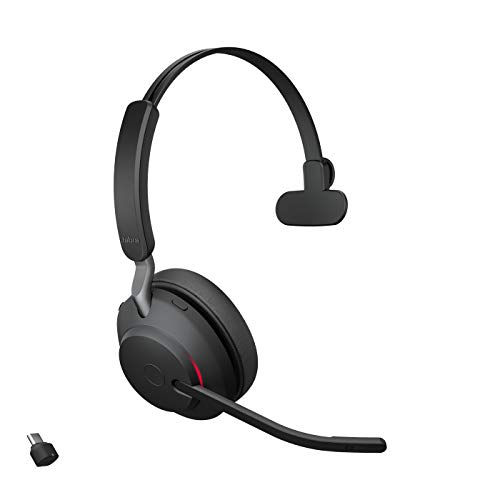 Jabra Evolve2 65 MS Wireless Headset with Link380c, Mono, Black – Works with All UC Platforms, 37 Hours of Battery Life, Passive Noise Cancelling Headphones, Black