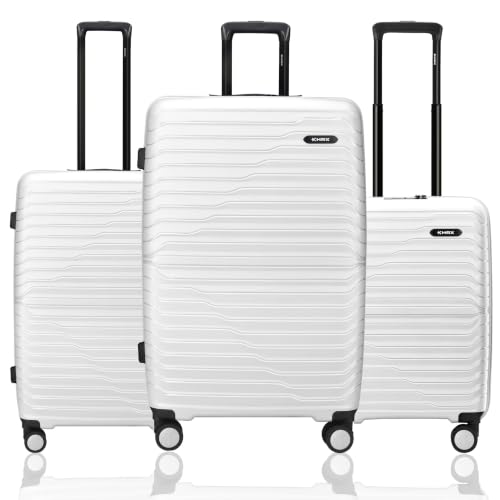 HRX Kyoto 3-Piece Luggage Set White Polypropylene Hard Shell Suitcase Set – Premium Travel Trolley Bags with 8 Spinner Wheels, Number Lock & Water Resistant Body