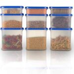 SIMPARTE Modular Airtight Kitchen Storage Container Set with Plain Lid 1800ml x 3, 1200ml x 3, 525ml x 3 (Peppy Blue, Set of 9)