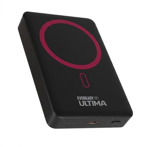 Eveready Ultima MagSafe Compatible Wireless Power Bank PB32, 10,000mAh, 15W Wireless & 22W Wired Fast Charging, Strong Magnetic Attachment, Compatible with iPhone 12 & Above, Android & Qi Devices