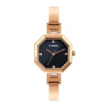 TIMEX Analog Watch for Women with Black Octagonal Dial & Rose Gold Brass Bracelet Band Water Resistant Women’s Wrist Watches – TWEL195SMU04