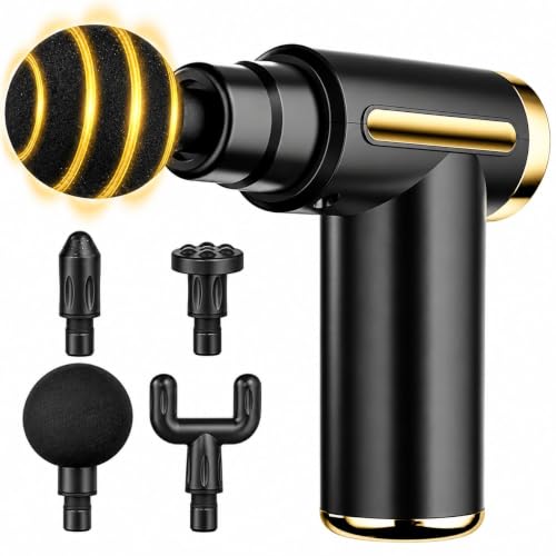 TP MAX Mini Massage Gun for Muscle Relaxation | Portable Deep Tissue Percussion Massager with 4 Interchangeable Massage Heads | Handheld Electric Muscle Massager for Body | Back, Legs, Arms & Neck (Gun Massager)