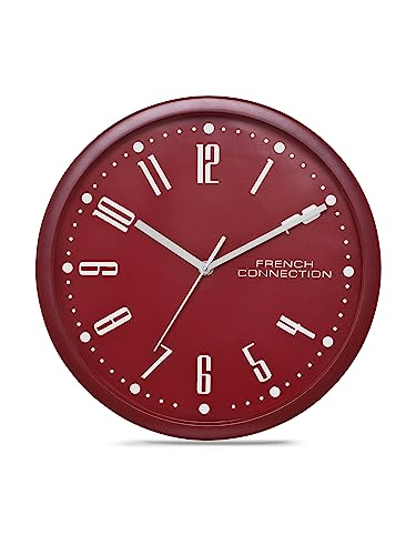 French Connection Stylish Analog Wall Clock for Home Hall Living Bedroom Kitchen with Maroon Dial – Size: 12 Inches – FCWC03-B