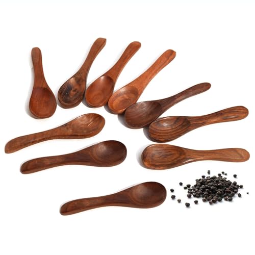 Wooden Spoons Set, Handcrafted Natural Wood, Kitchen Utensils, Set of 10, Brown Finish