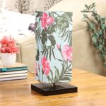 tu casa Table Lamp with Floral Cotton Shade | Black Metal Base Bedside & Night Lamp for Bedroom, Living Room, Home Décor & Gifting