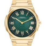 French Connection Textured Green Round Dial with Gold Stainless Steel Strap Watch for Mens – FCN0125GM