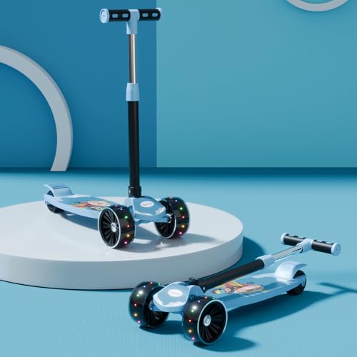 Lifelong Foldable Kids Kick Scooter with LED Wheels & Adjustable Height – Capacity 50kg- for Baby 3+ Year Old boy & Girl – Skate, Blue