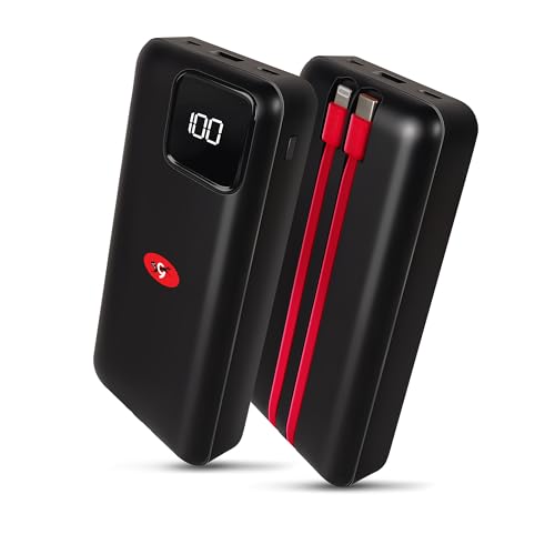 Eveready Ultima Power Bank PB11 with Built-in-Cables 20,000 mAh, 22.5W Fast Charging, Multiple Ports & Universal Compatibility, TypeC Input & Output, Digital Battery Indicator, Overcharging Protection