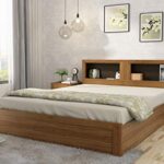 Spacewood Blaze Bed | King Size (78 X 72) Engineered Wood Bed with Box Storage| 3 Year Warranty | Modern Design | Natural Teak
