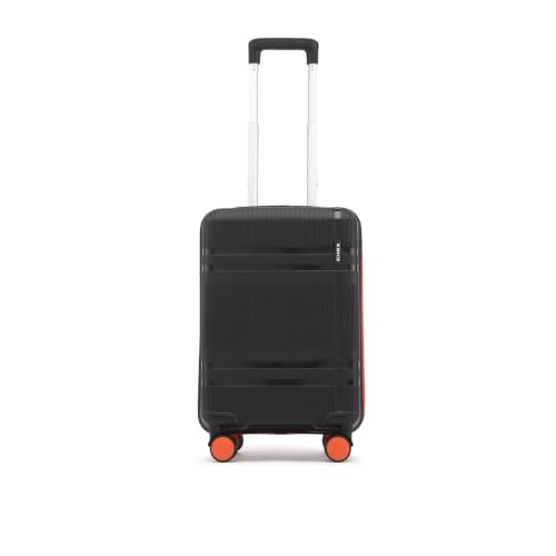 HRX Helium Cabin Size Haileys Black Polypropylene Hard Shell Suitcase – Premium Travel Trolley Bag with 8 Spinner Wheels, Number Lock & Water Resistant Body