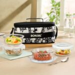Borosil Nostalgia Union Lunchbox | 4pc Round (240ml x 2 + 400ml x 2) Container Set | Made in India Borosilicate Glass Tiffin | Microwave & Dishwasher Safe Lunch Box for Office, College & School