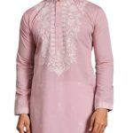 Kalaanj Men’s Embroidered Silk Kurta || Only Kurta (KALSS2505MK-pink-3XL)