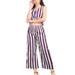POPWINGS Casual Stripe Printed Crop Top and Trouser Co-Ords Set for Women || Top and Bottom Set for Women || Women Top and Trousers Set | Women Latest Trendy Co Ords Set || Two Piece Set for Women