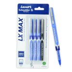 Luxor Schneider LX MAX roller ball pen, Pack of 4, 3 Blue+1 Black, Needle Tip, 0.5mm, 100% German Technology, 1000+ mtrs writing length, Waterproof Ink, Ideal for Students & Professionals