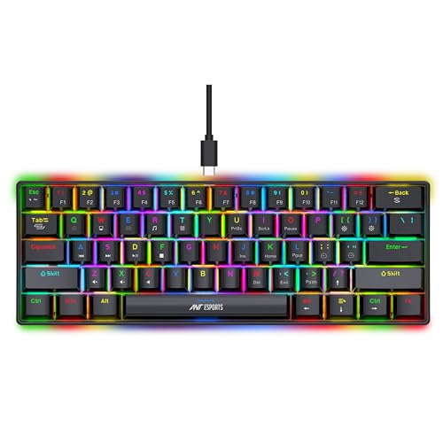Ant Esports MK1300 V2 Portable 60 Percent Mechanical Keyboard, Compact 61 Keys Mini Gaming Keyboard for PC/Mac Gamer Switchable Colorful RGB Backlit Software, Swappable Switch – Blue Switch – Black
