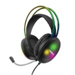 FRONTECH Gaming Headset with RGB Lights, 50mm Driver, Noise-Cancelling Mic, Volume Control, 3.5mm + USB for RGB, Soft Cushions (HF-0015)