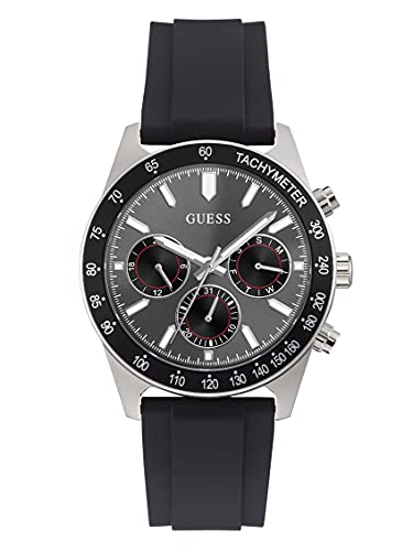 GUESS Altitude Analog Watch for man with Black Round Dial & Black Silicone Strap Band Water Resistant Men’s Wrist Watches – GW0332G1