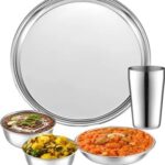 Jensons Stainless Steel Dinner Set 5 Pcs | 1 Dinner Plate, 3 Bowls & 1 Tumbler | Premium Thali Set