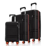 HRX Helium 3-Piece Luggage Set Haileys Black Polypropylene Hard Shell Suitcase Set – Premium Travel Trolley Bags with 8 Spinner Wheels, Number Lock & Water Resistant Body
