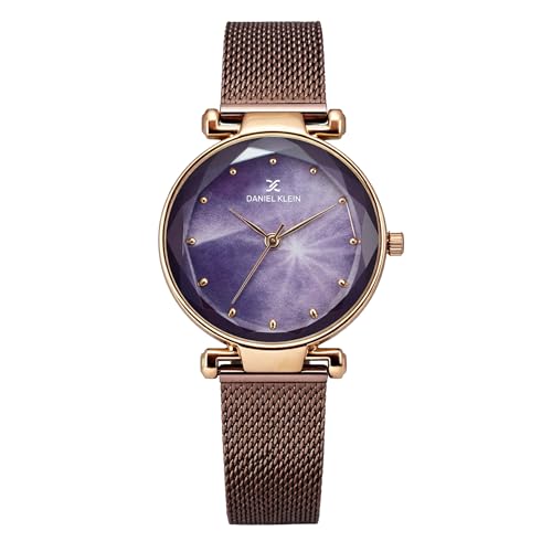 Daniel Klein Analog Purple Round Dial Rose Gold Case Purple Mesh Strap Stone-Studded Water-Resistant Wrist Watch for Women Girls, Ladies DK11873-4