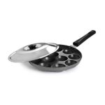 CELLO Aluminium Nonstick 12 Cavity Appam Patra Pan Maker with Steel Lid, Black | Single Bakelite Handle, Gas Stove Compatible Mini Die-Cast Uttappa Paniyarakkal Cup Cake Frying Pan Kadhai for Kitchen