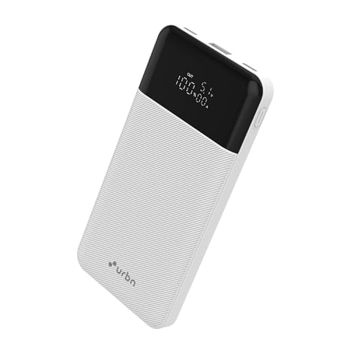 URBN 10,000 mAh Edge Power Bank with Smart LED Display, Ultra Slim & Compact, 22.5W Fast Charging, Power Delivery, Quick Charge, Triple Output(1-USBA, 2 USB-C) iPhone, Samsung, Android & More – White