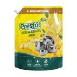 Amazon Brand – Presto! Dishwash Gel | Lemon | 5 L Refill Value Pack | Dishwash Liquid | Cuts Through Grease | Safe On Hands