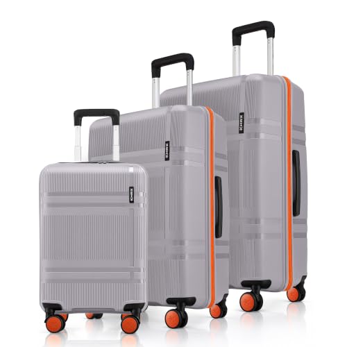 HRX Helium 3-Piece Luggage Set Canes Grey Polypropylene Hard Shell Suitcase Set – Premium Travel Trolley Bags with 8 Spinner Wheels, Number Lock & Water Resistant Body