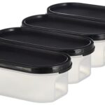 Amazon Brand – Solimo Antimicrobial Modular Plastic Storage Containers with Lid (525 ml Each) | Stackable | BPA-Free | Microwave Safe | Multipurpose Use for Snacks, Spices, & More (Set of 4) (Black)