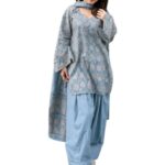ANNI DESIGNER Women’s Cotton Blend Printed Straight Farshi Salwar Set with Dupatta for Women (RUSHAM Sky_M_Sky_M)
