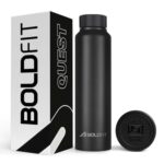 Boldfit Water Bottles Stainless Steel Water Bottle 1 Litre Steel Bottles for School, Office, Home, Gym 1 Litre for Men Leakproof, Rust Free Metal Bottle -1000 ml Black