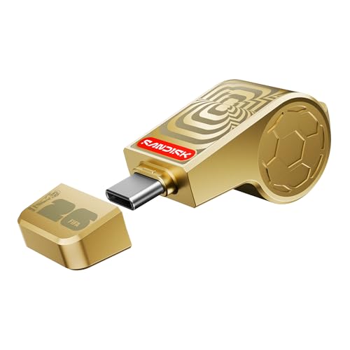 SANDISK USB Type-C Flash Drive 128GB, FIFA World Cup 2026 Edition, Up to 300MB/s, Collectible Whistle Design Pendrive for Smartphone & Laptop, Gold