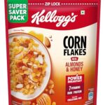 Kellogg’s Corn Flakes Real Almond Honey 1kg | High in Iron, Vitamin B1, B2, B3, B6 & C | Naturally Cholesterol Free | Corn Flakes, Breakfast Cereal