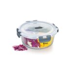 Treo By Milton Clip Fresh RIB Round 950 ml Premium High Borosilicate Glass Container – Airtight, Leak-Proof, Microwave & Dishwasher Safe with Air Vent, Stackable & 100% Food Safe Design
