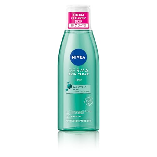 NIVEA Derma Skin Clear Face Toner with Salicylic Acid & Niacinamide, Cleansing & Hydrating Toner for Visible Clearer Skin in 7 Days, Controls Oiliness, Removes Impurities, Blemish-Prone Skin, 200 ml