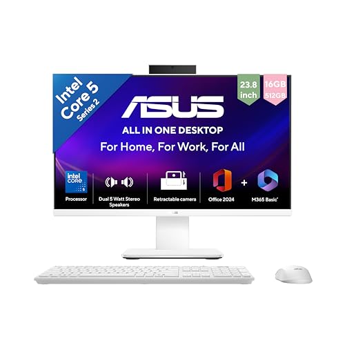 ASUS V440 (2026),i5-14th Gen,Intel Core 5 210H,Intel iGPU,16GB/512GB,FHD,23.8″(60.45 cm),Win 11,M365 Basic(1Y),Office 24,White,5.46 kg,V440VA-KWC5001WS,with Wireless Keyboard & Mouse,All in One PC