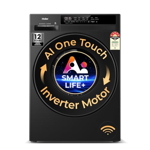 Haier 7 Kg AI One Touch, AI Smart Wash (AI-DBT), PuriSteam, 525mm Super Drum, In-Built Heater,WI-FI, Fully Automatic Front Load Washing Machine, (EFL70-IM12F3BKU1 | Black)