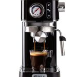Ariete 1381/12 Coffee machine with pressure gauge, compatible with ground coffee and ESE pods, 1300 W, 1.1 L capacity, 15 bar pressure, ½ cup filter, Cappuccino device, Black