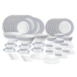 Larah by Borosil Juliet Fluted Series Opalware Dinner Set | 66 Pieces for Family of 6 | Microwave & Dishwasher Safe | Bone-Ash Free | Crockery Set for Dining & Gifting | Plates & Bowls | White