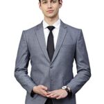 MANQ Men’s Slim Fit Single Breasted Blazer for Men, Formal Business, Party, Notched Lapel, Denim Blue, Size 46