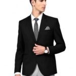 MANQ Men’s Slim Fit Single Breasted Blazer for Men, Notched Lapel, Formal Business, Office, Party, Black, Size 46