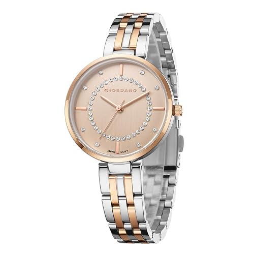 Giordano Stylish Analog Watch for Women with Diamond Studed Dial with Crystal Hour Markers and Stainless Steel Strap