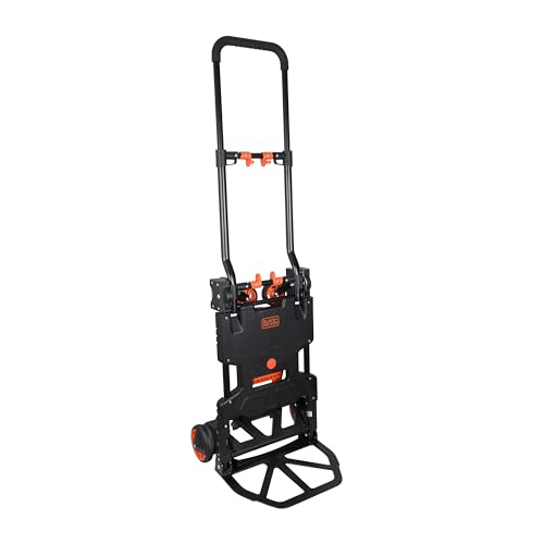 BLACK+DECKER ‎BXWT-H206-SP 2-in-1 Folding Handtruck, 55/120kg(Handtruck/Platform) Load Capacity, Weight 7.3kg, Black & Orange, Open Dimn: 78x45x92 cm, Folded Dimn: 38.9×11.7×64.3 cm