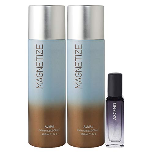Ajmal 2 Magnetize Deo each 200ML & Ascend EDP 20ML Pack of 3 (Total 420ML) for Men & Women