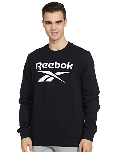 Reebok Men’s Cotton Crew Neck Sweatshirt (HA2899_Black, White_L)