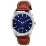 TIMEX Classics Analog Watch for man with Blue Round Dial & Tan Leather Strap Band Water Resistant Men’s Wrist Watches – TW00ZR262E