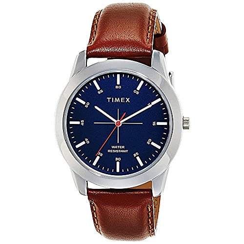 TIMEX Classics Analog Watch for man with Blue Round Dial & Tan Leather Strap Band Water Resistant Men’s Wrist Watches – TW00ZR262E