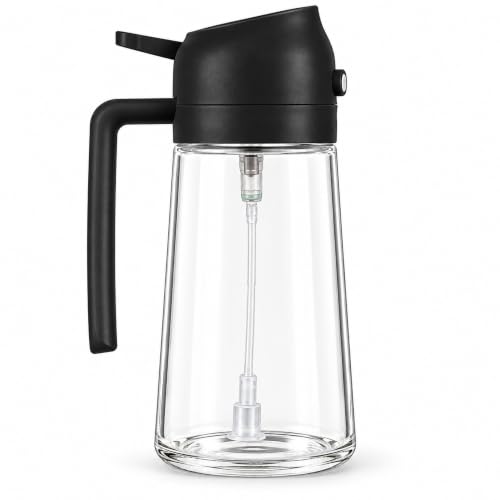 2 in 1 Glass Oil Sprayer Bottle 500 ml with Pouring and Spray Nozzle, Cooking Oil Dispenser for Air Fryer, Salad, BBQ, Roasting, Baking, Grilling and Everyday Kitchen Preparation, Kitchen Pouring Use